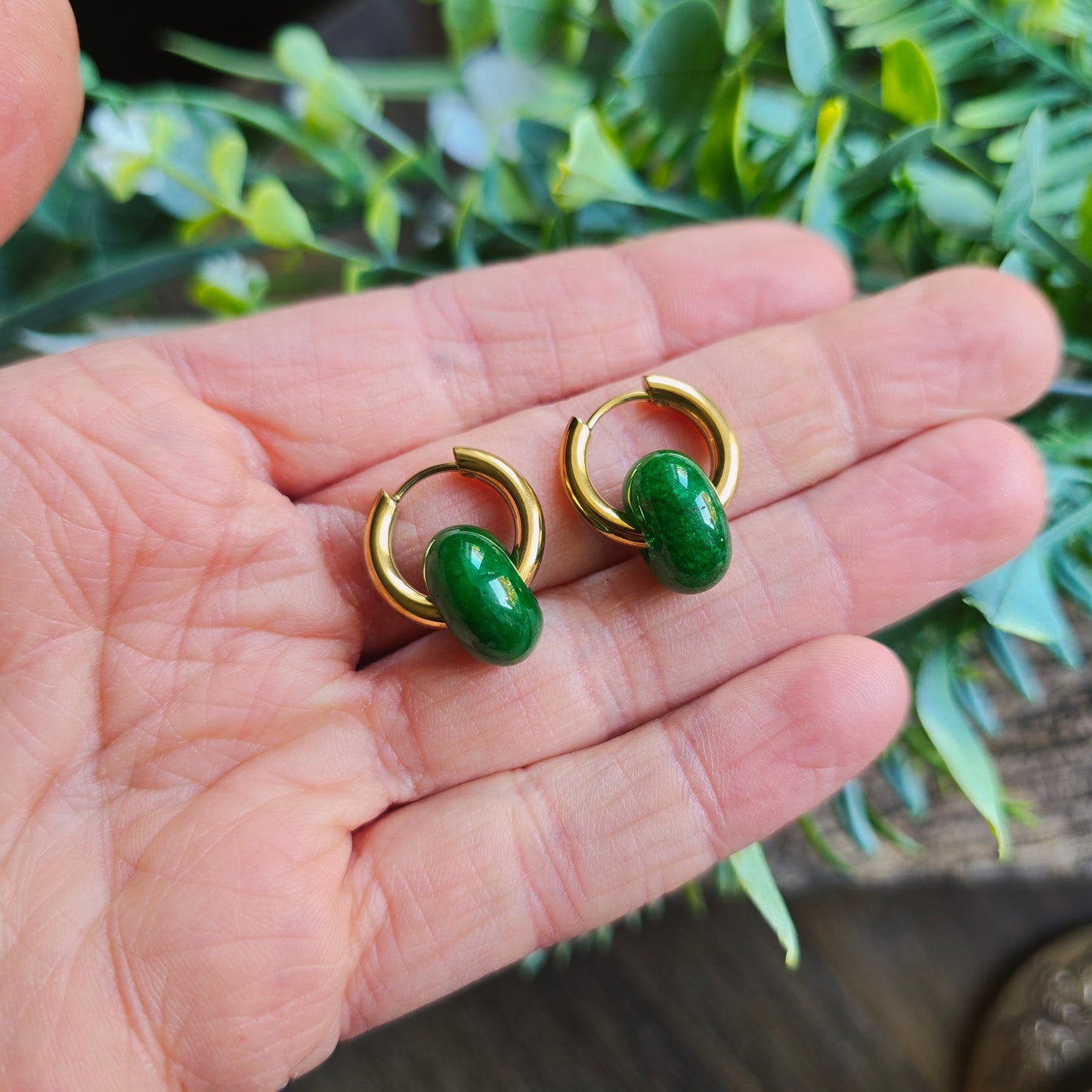 Boucles d'oreilles dorées en Jade - Donuts