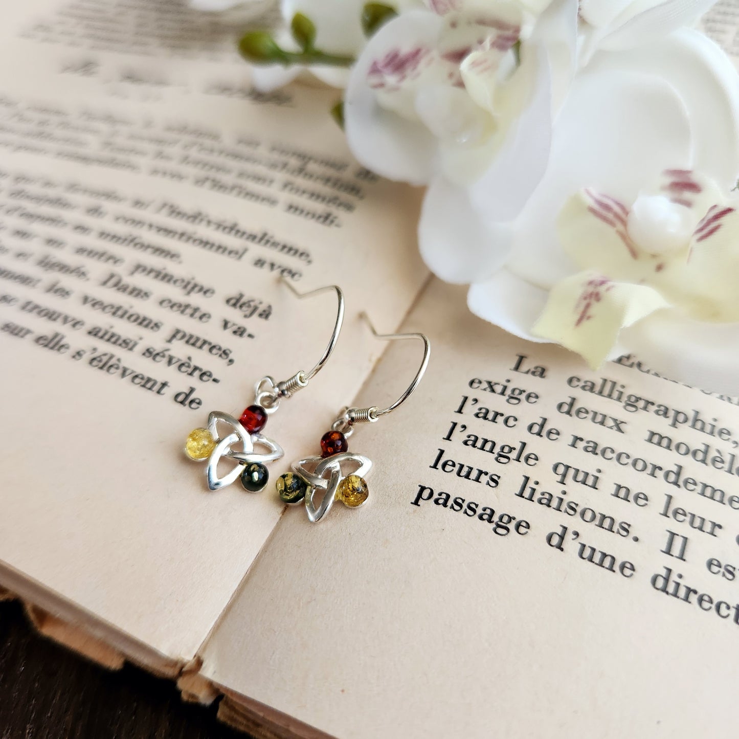 Boucles d'oreilles en Ambre "3 couleurs" - Triquetra - Argent 925