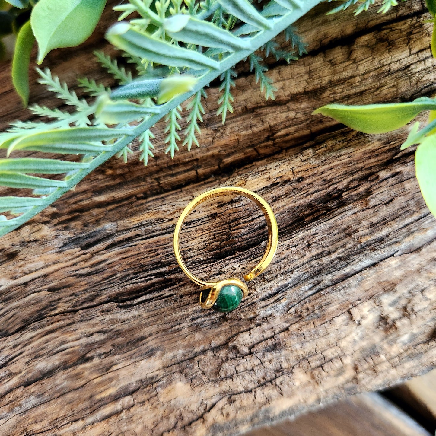 Bague réglable "Dorée" - Malachite - Argent plaqué or 925