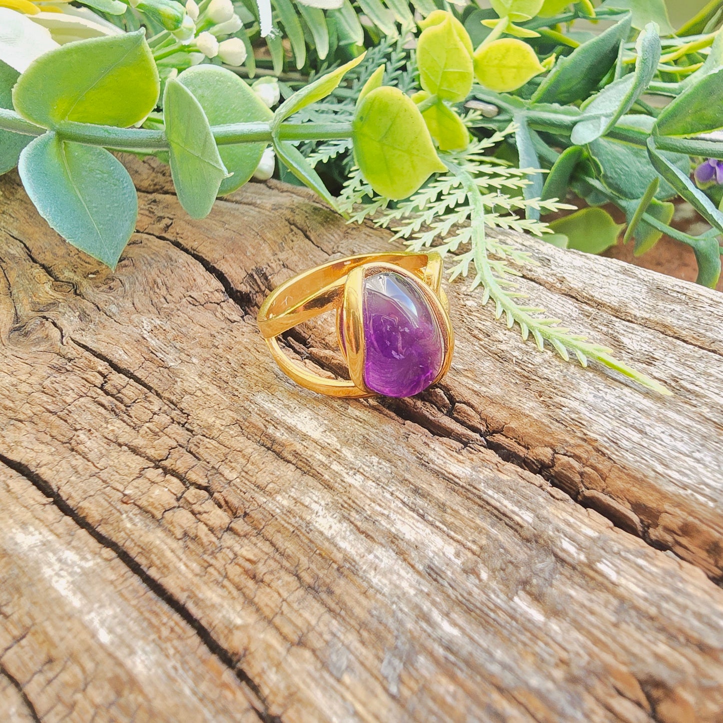 Bague réglable "Dorée" n°2 - Améthyste - Argent plaqué or 925