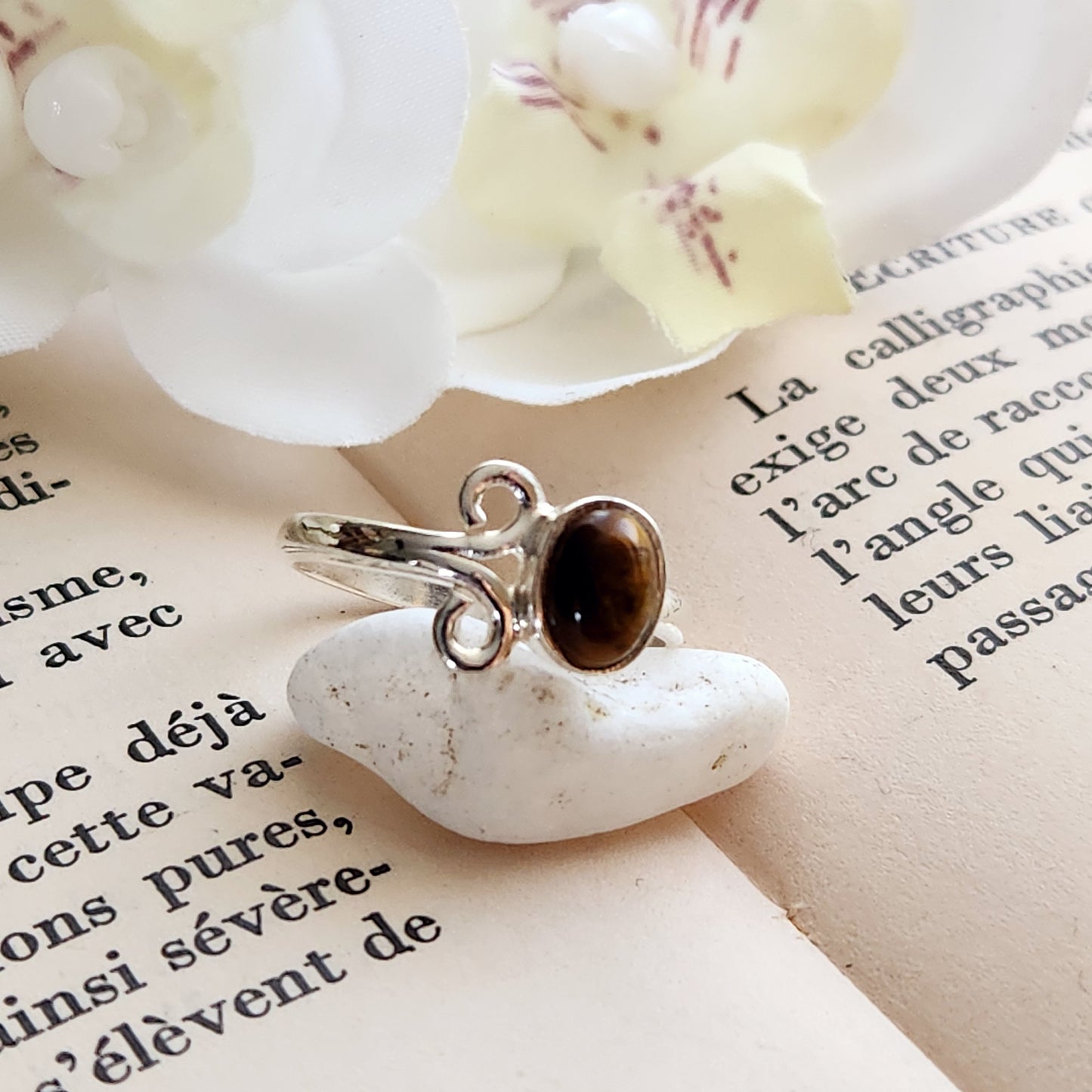 Bague réglable Vénus - Œil de tigre - Argent 925