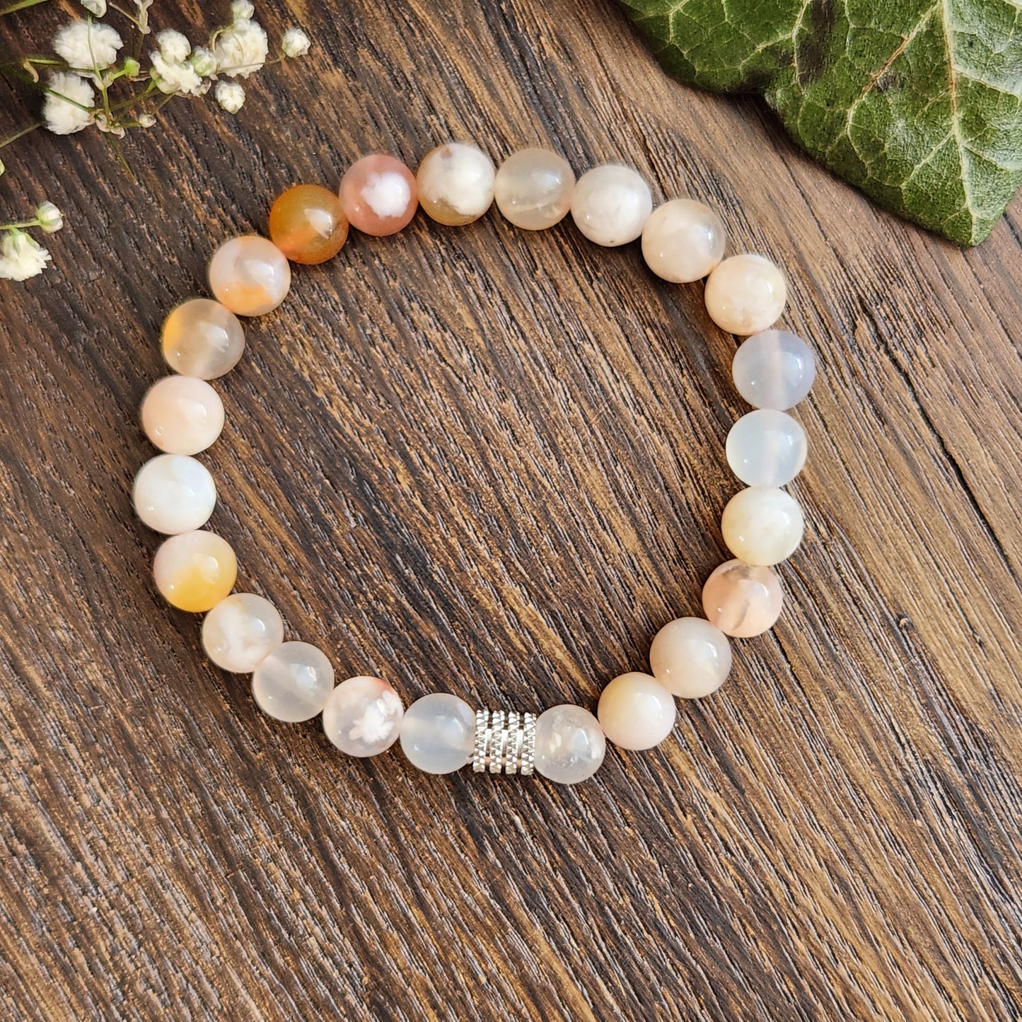 Bracelet en Agate Fleur - 8mm