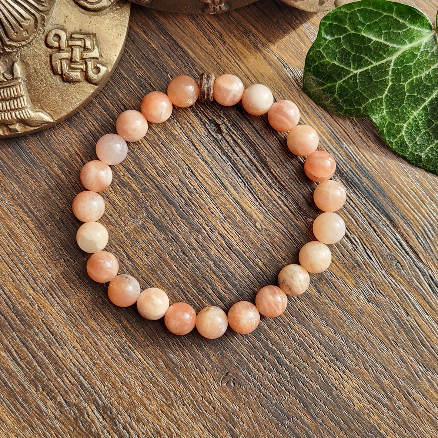 Bracelet en Pierre de Lune Pêche - 8mm
