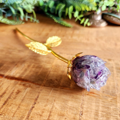 Rose en Fluorite - tige dorée