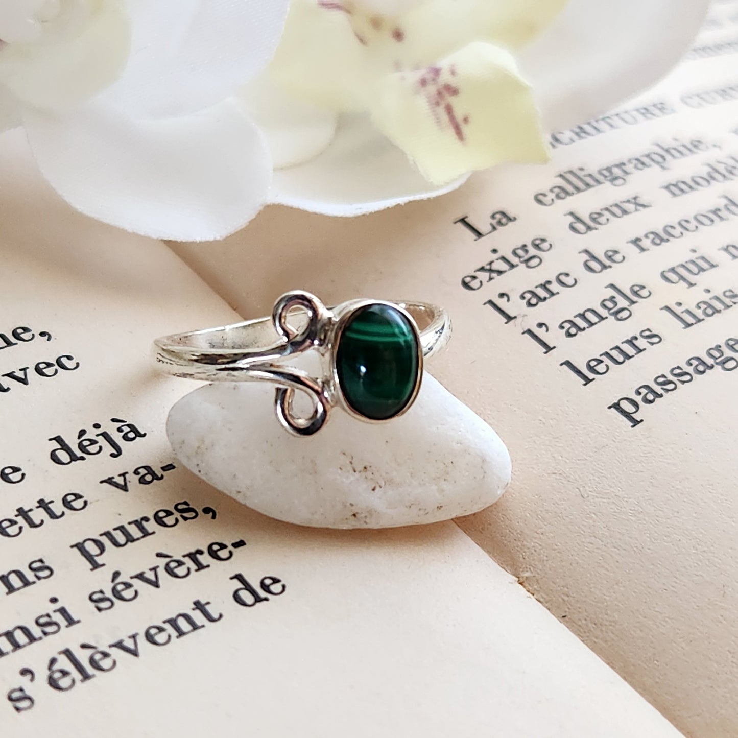 Bague réglable Vénus - Malachite - Argent 925