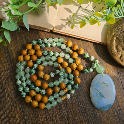 Mala Terre - Ancrage profond - Agate arbre, Bois fossile et Aventurine verte