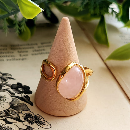 Bague réglable "Dorée" - Quartz rose - Argent plaqué or 925
