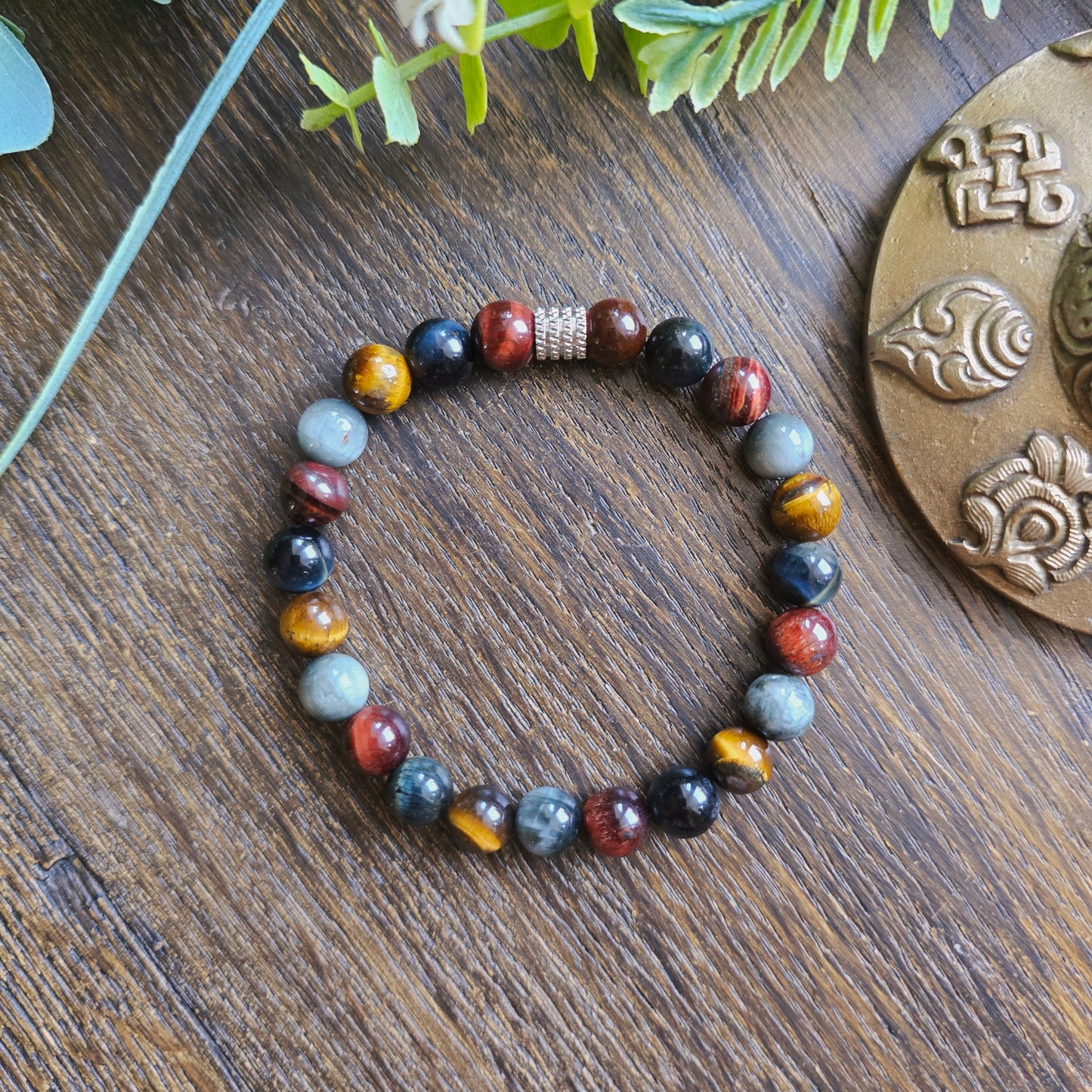 Bracelet 4 Yeux- Œil de tigre, taureau, faucon et aigle - 8mm
