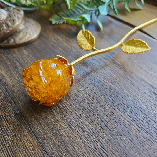 Rose en Citrine - tige dorée