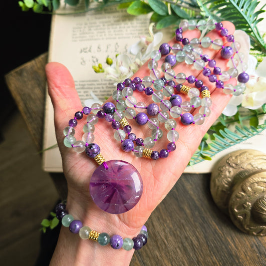 Mala Ether - Eveil spirituel - Fluorite, Améthyste et Charoïte - n°1