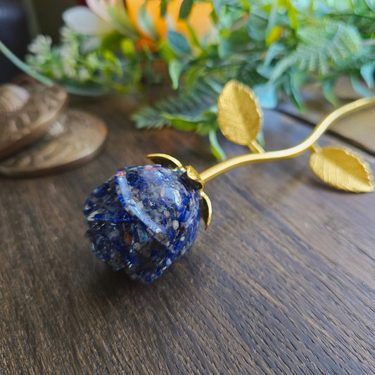 Rose en Lapis lazuli - tige dorée