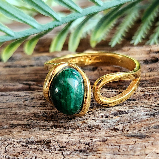Bague réglable "Dorée" - Malachite - Argent plaqué or 925