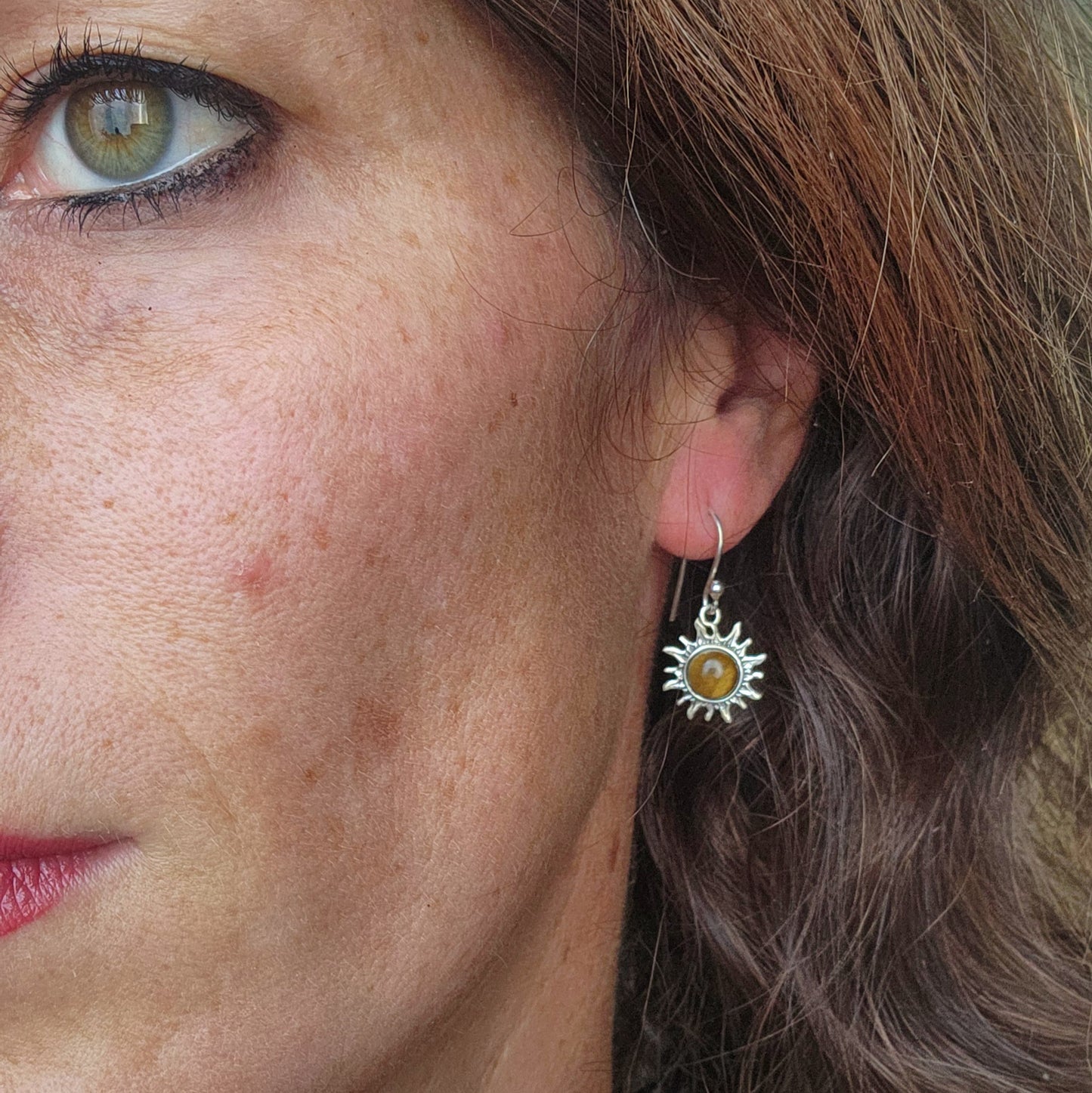 Boucles d'oreilles en Œil de tigre - Soleil - Argent 925