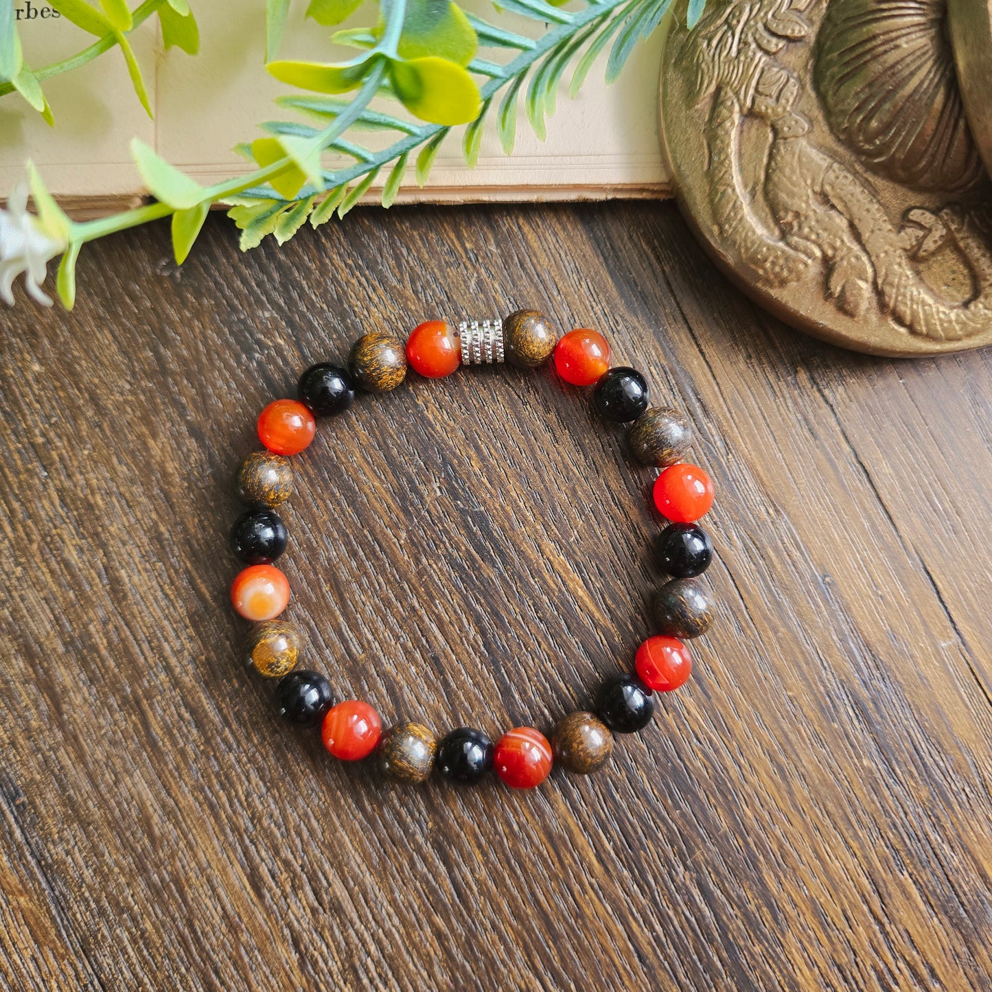 Bracelet Feu - Force vitale - Cornaline, Obsidienne noire et Bronzite
