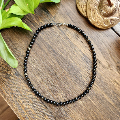 Collier en Obsidienne dorée