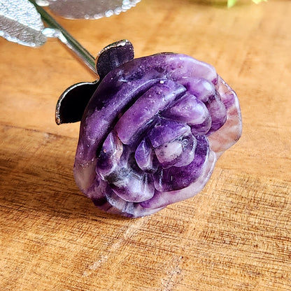 Rose en Améthyste - tige argentée