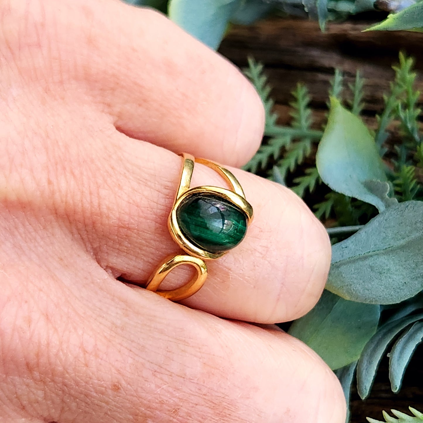 Bague réglable "Dorée" - Malachite - Argent plaqué or 925