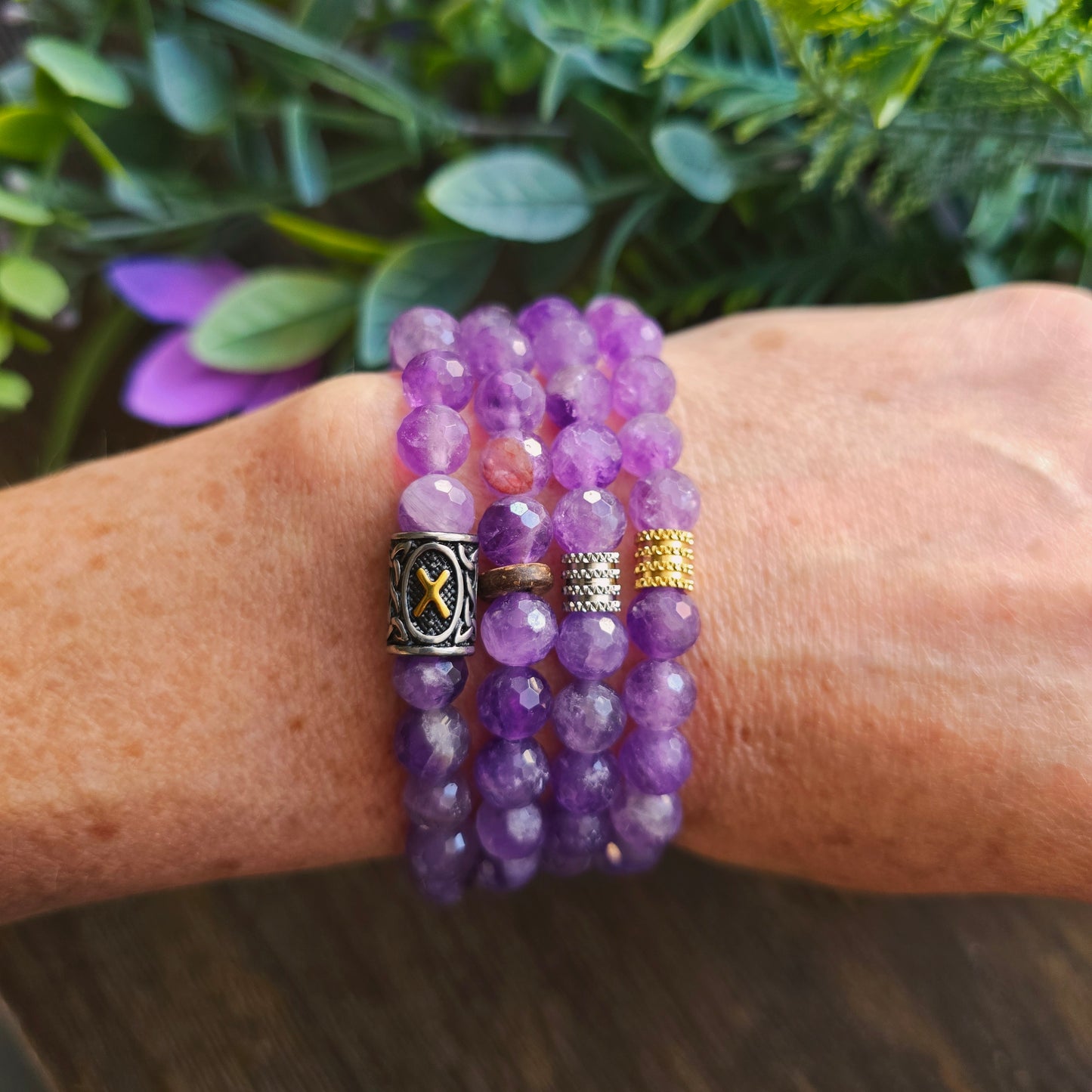 Bracelet en Améthyste - perles facettées - 8mm