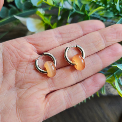 Boucles d'oreilles argentées en Cornaline - Donuts