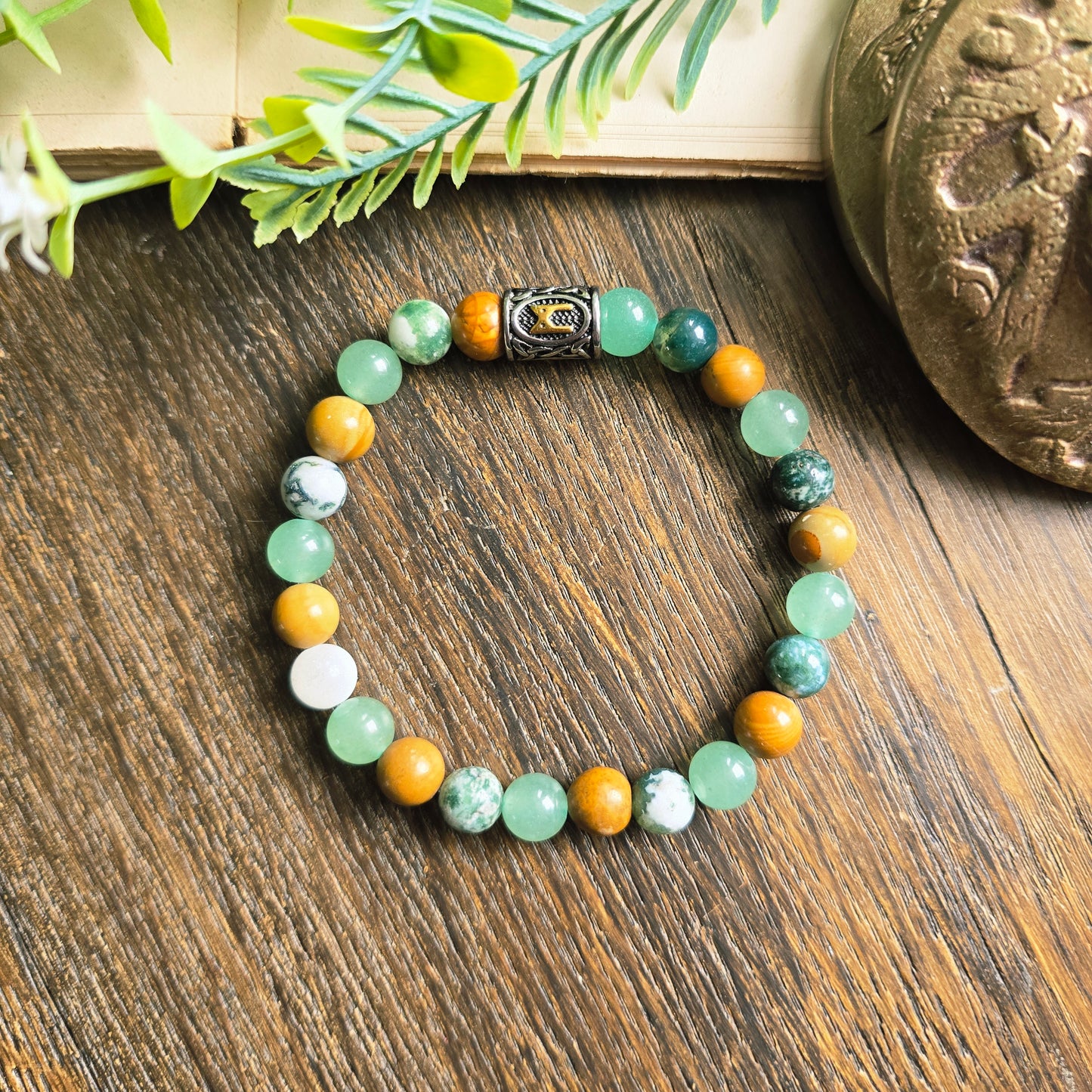 Bracelet Terre - Ancrage profond - Bois fossile, Agate arbre et Aventurine
