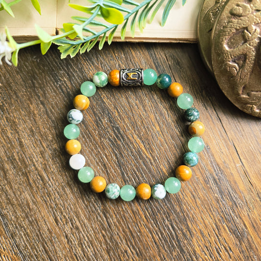 Bracelet Terre - Ancrage profond - Bois fossile, Agate arbre et Aventurine