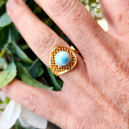 Bague réglable "Dorée" - Larimar - Argent plaqué or 925