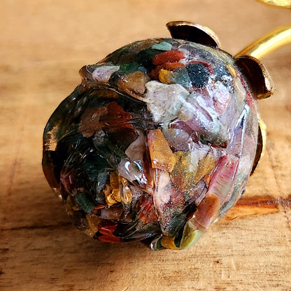 Rose en multi pierres - tige dorée