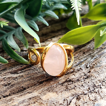 Bague réglable "Dorée" - Quartz rose - Argent plaqué or 925