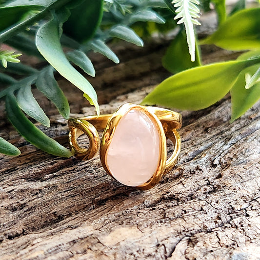 Bague réglable "Dorée" - Quartz rose - Argent plaqué or 925