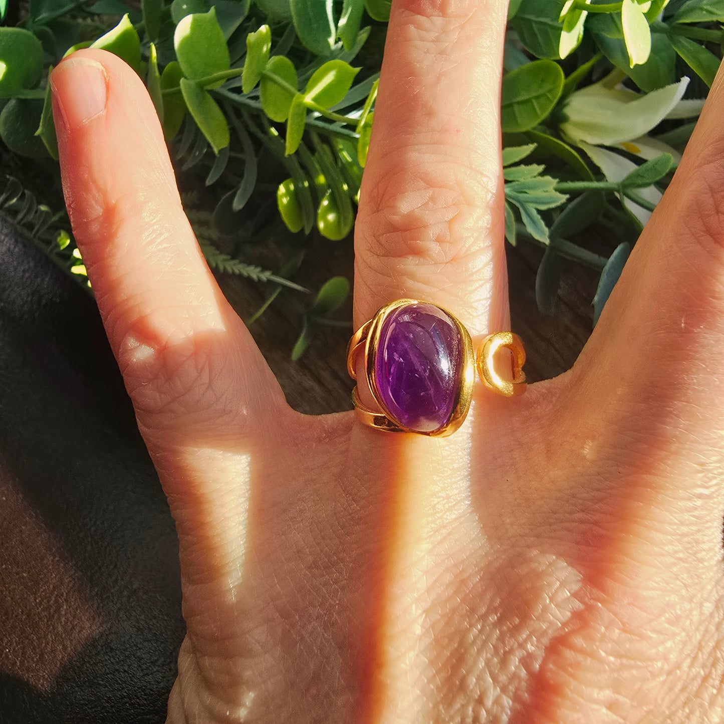 Bague réglable "Dorée" n°2 - Améthyste - Argent plaqué or 925