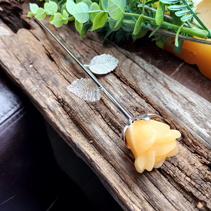 Rose en Calcite orange - tige argentée