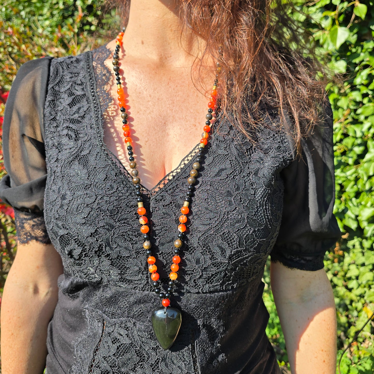 Mala Feu - Force vitale - Obsidienne noire, Cornaline et Bronzite