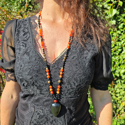 Mala Feu - Force vitale - Obsidienne noire, Cornaline et Bronzite