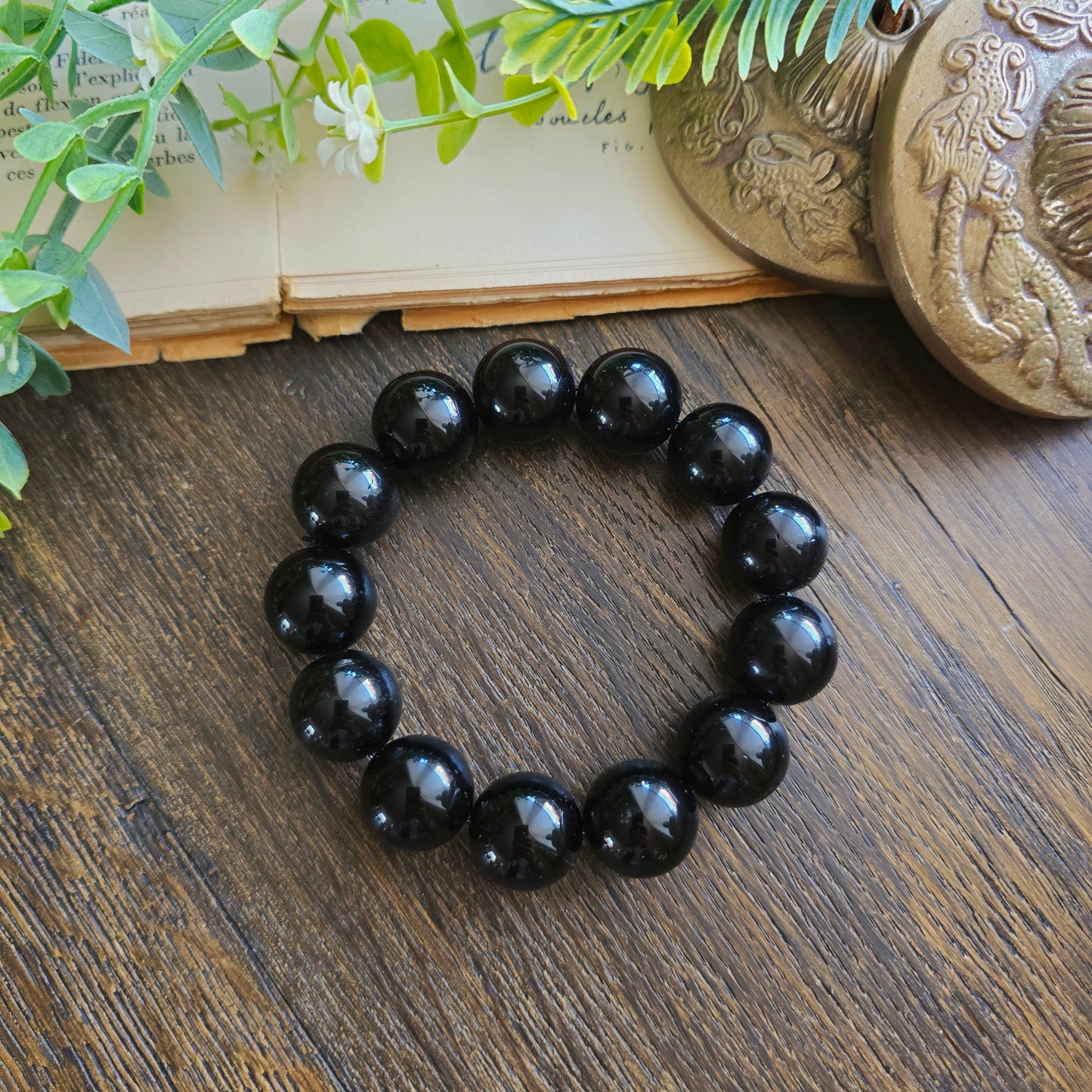 Bracelet en Obsidienne noire - 12 mm