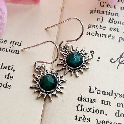 Boucles d'oreilles en Emeraude facettés - Soleil - Argent 925