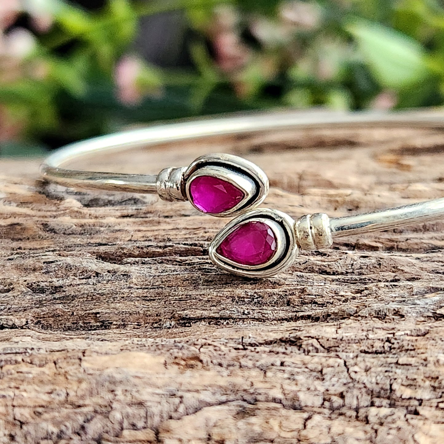 Jonc en Grenat rose - Argent 925