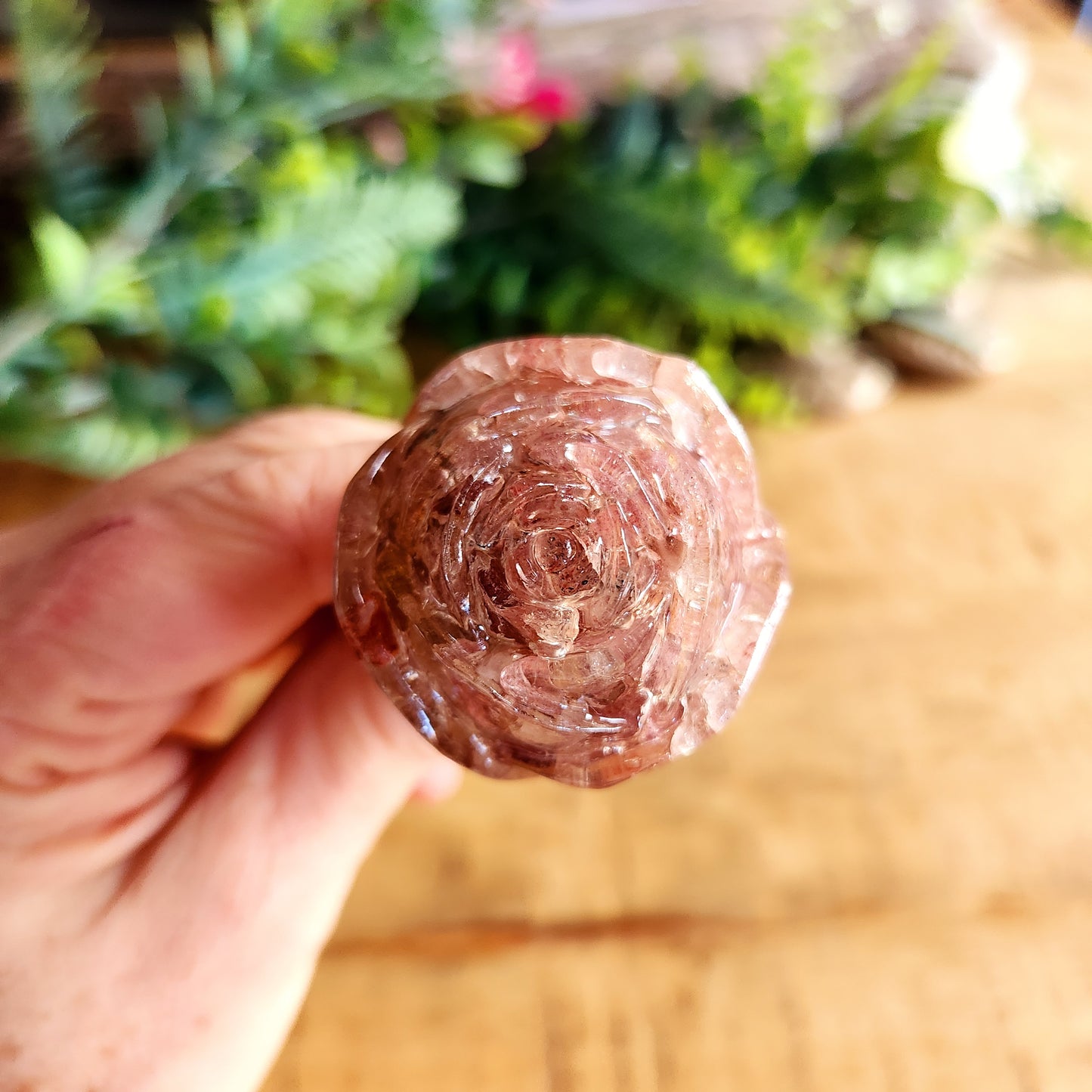 Rose en Quartz fraise- tige dorée