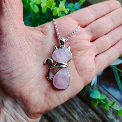 Pendentif chat en Quartz rose