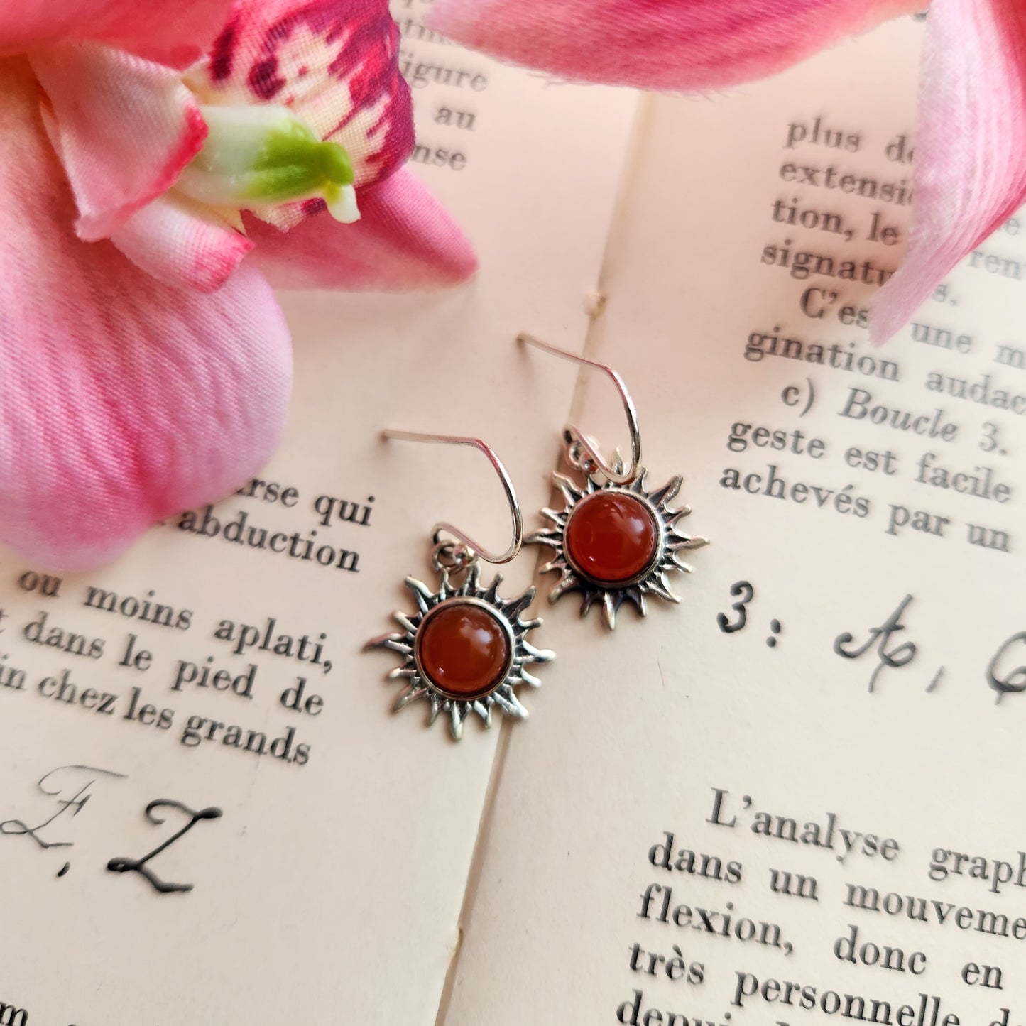 Boucles d'oreilles en Cornaline - Soleil - Argent 925