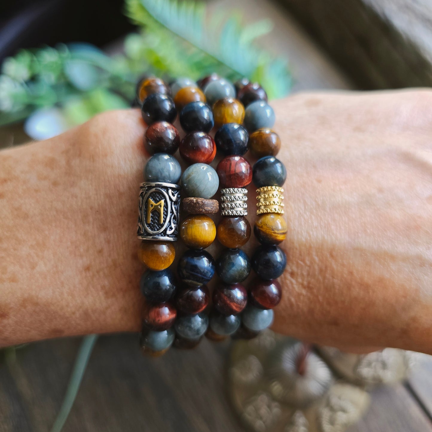 Bracelet 4 Yeux- Œil de tigre, taureau, faucon et aigle - 8mm