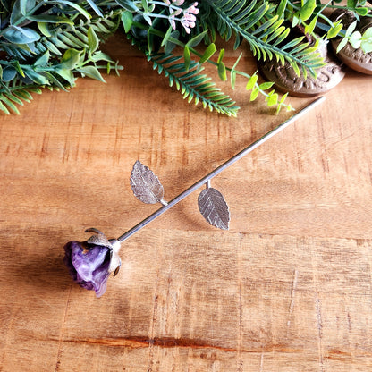 Rose en Améthyste - tige argentée