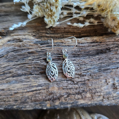 Boucles d'oreilles en Labradorite - plume - Argent 925