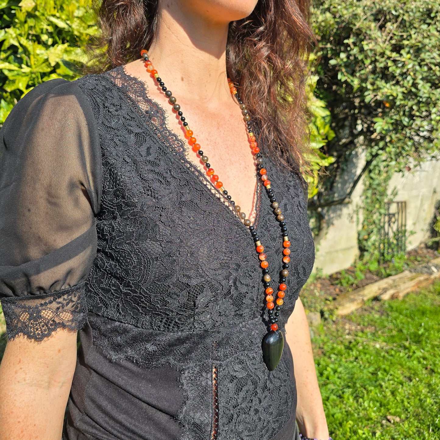 Mala Feu - Force vitale - Obsidienne noire, Cornaline et Bronzite