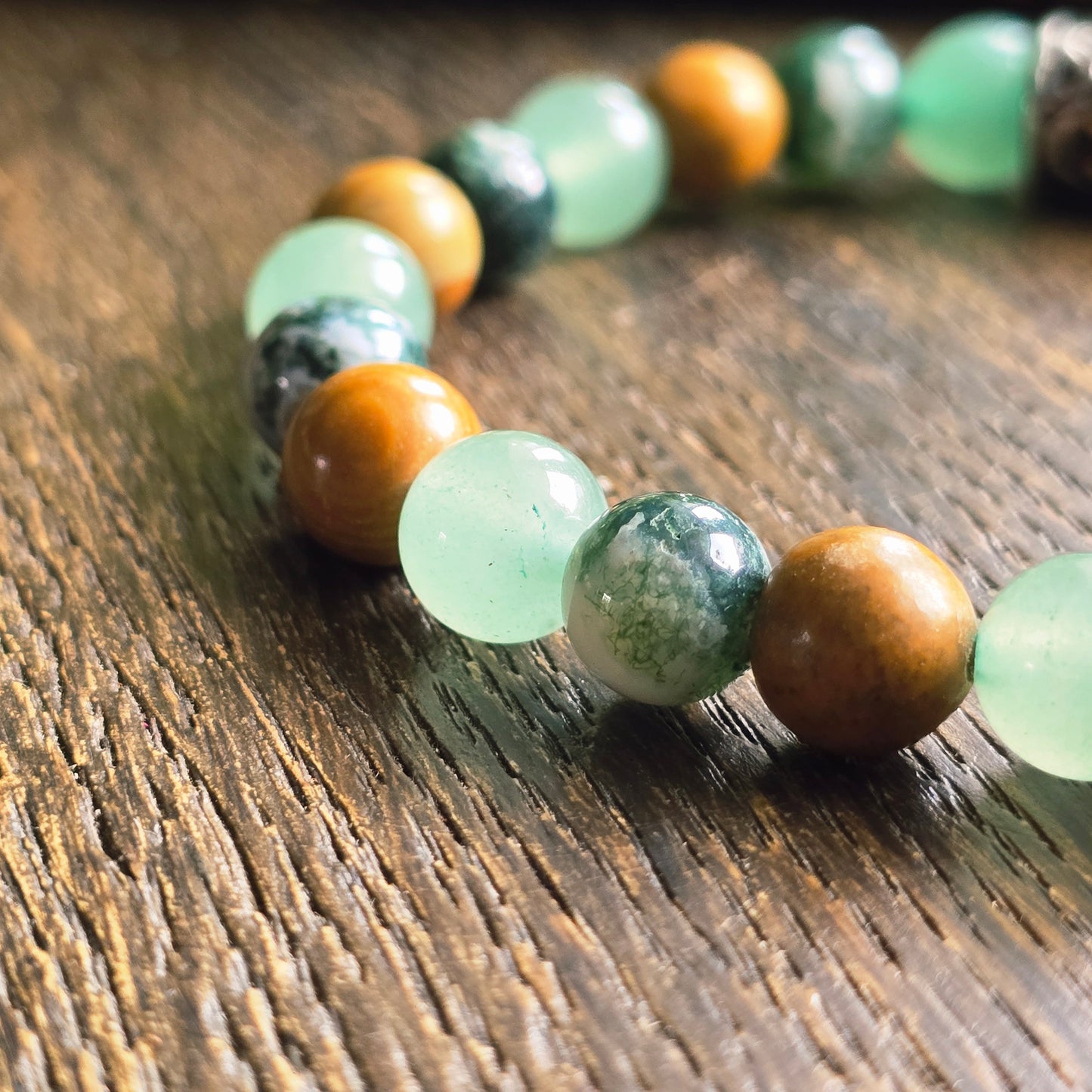 Bracelet Terre - Ancrage profond - Bois fossile, Agate arbre et Aventurine