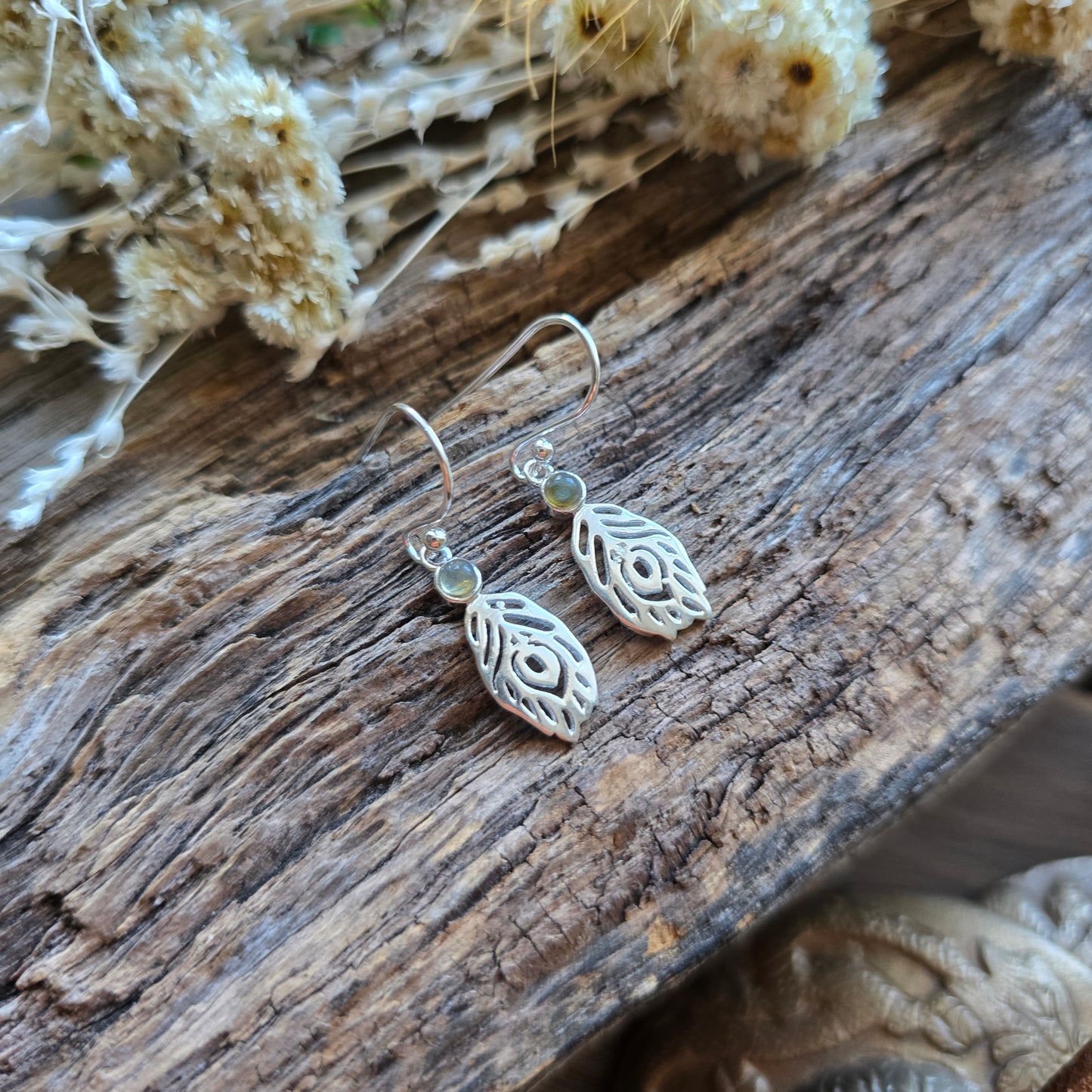 Boucles d'oreilles en Labradorite - plume - Argent 925
