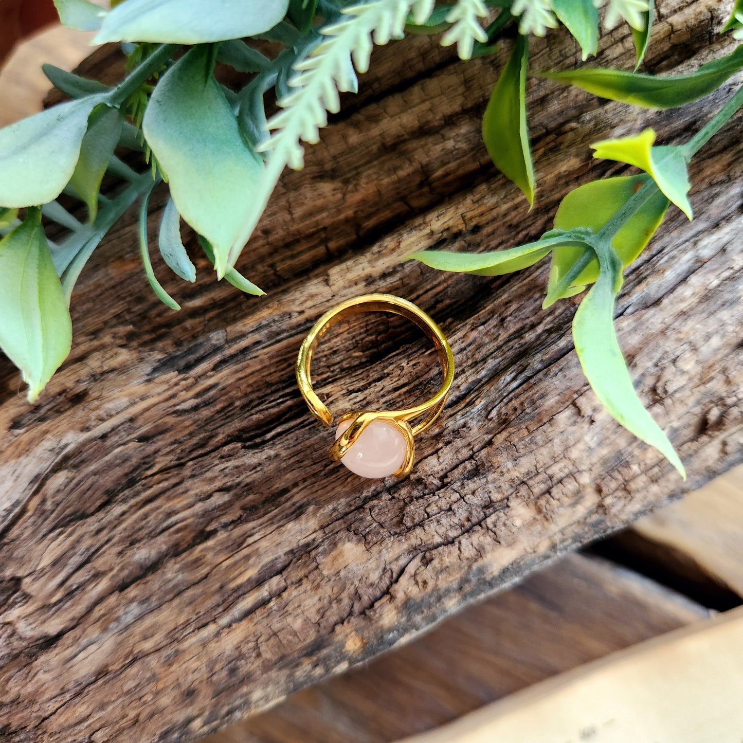 Bague réglable "Dorée" - Quartz rose - Argent plaqué or 925