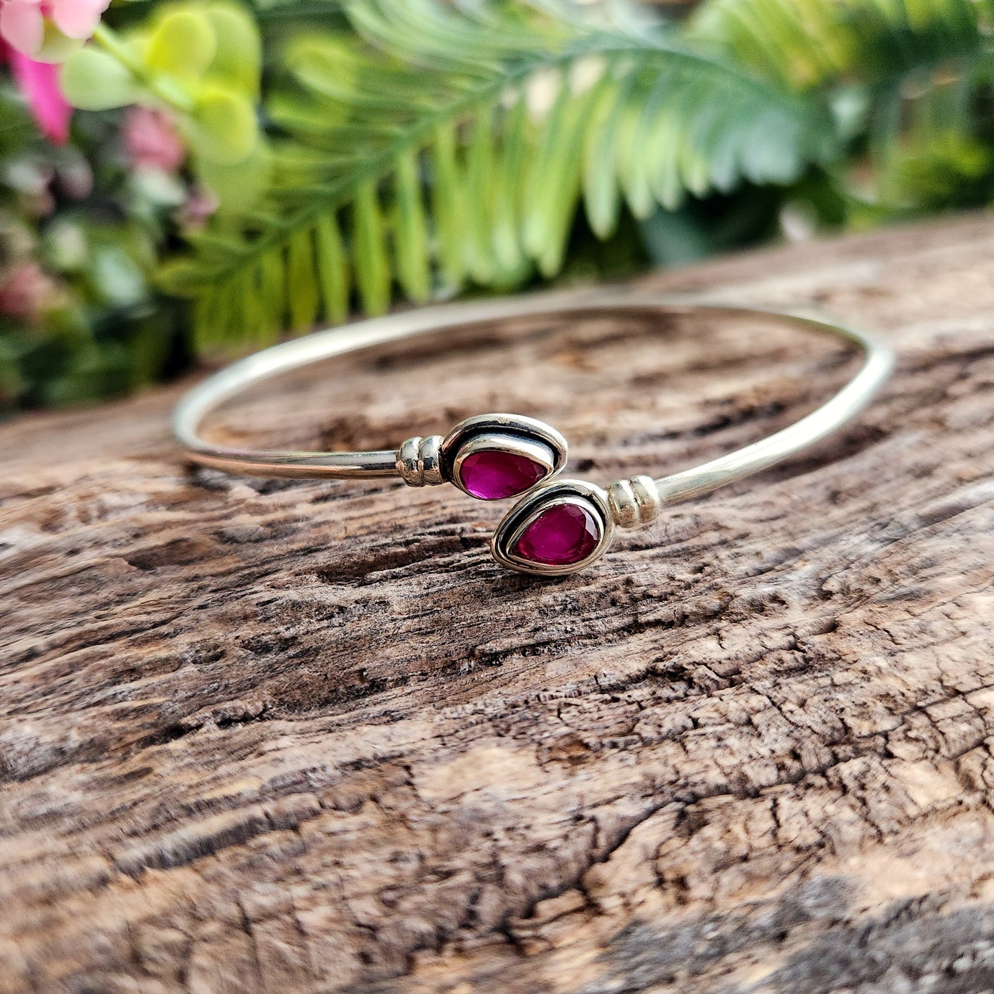 Jonc en Grenat rose - Argent 925