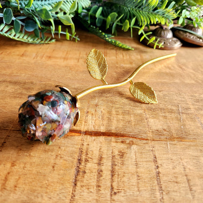 Rose en multi pierres - tige dorée