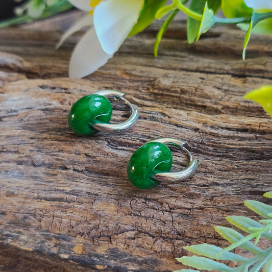 Boucles d'oreilles argentées en Jade - Donuts