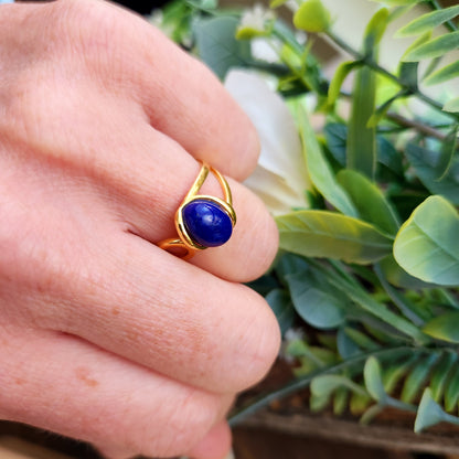 Bague réglable "Dorée" - Lapis Lazuli - Argent plaqué or 925